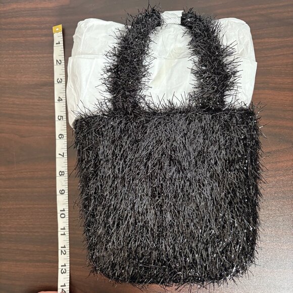 Edie Parker Weedie Mini Grass All Over Metallic Tinsel Black Tote Bag New - Picture 4 of 7